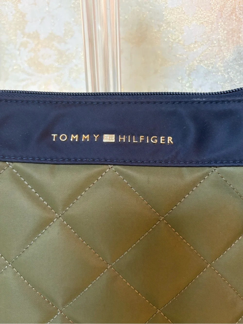 Tommy Hilfiger Olive and Navy Quilted Crossbody Bag